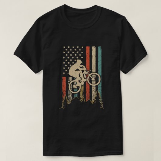 ヴィンテージマウンテンバイクUS flagレトロサイクリングスタイルM Tシャツ (デザイン正面)