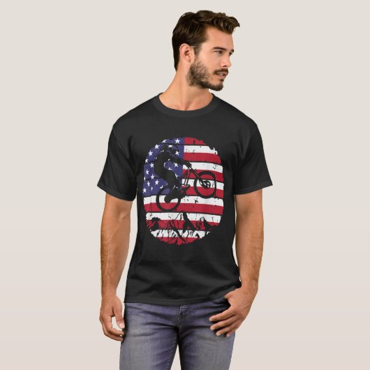 ヴィンテージマウンテンバイクUSA MTBダウンヒルサイクリングプレゼント Tシャツ (正面フル)