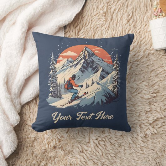 ヴィンテージマウンテンパインスキーオレンジサンセットファミリー クッション (ブランケット)