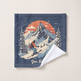 ヴィンテージマウンテンパインスキーオレンジサンセット ウォッシュタオル