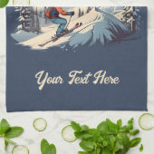 ヴィンテージマウンテンパインスキーオレンジサンセット キッチンタオル (折り畳み)