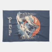 ヴィンテージマウンテンパインスキーオレンジサンセット キッチンタオル (横)