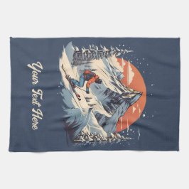 ヴィンテージマウンテンパインスキーオレンジサンセット キッチンタオル