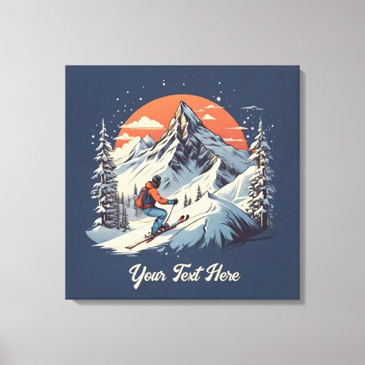ヴィンテージマウンテンパインスキーオレンジサンセット キャンバスプリント (正面)