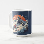 ヴィンテージマウンテンパインスキーオレンジサンセット コーヒーマグカップ (正面左)