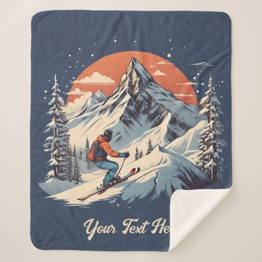 ヴィンテージマウンテンパインスキーオレンジサンセット シェルパブランケット (正面)