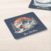 ヴィンテージマウンテンパインスキーオレンジサンセット スクエアペーパーコースター (アングル)