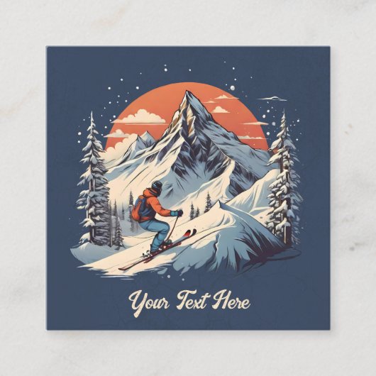 ヴィンテージマウンテンパインスキーオレンジサンセット スクエア名刺 (正面)