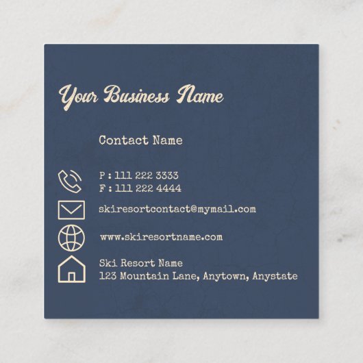 ヴィンテージマウンテンパインスキーオレンジサンセット スクエア名刺 (裏面)