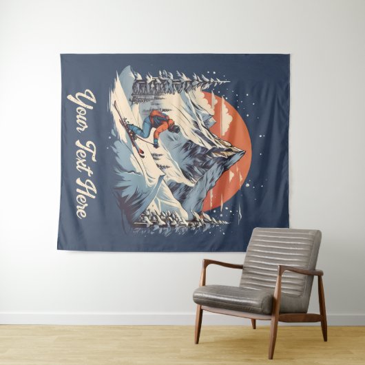 ヴィンテージマウンテンパインスキーオレンジサンセット タペストリー (インサイチュ(横))