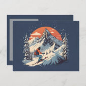 ヴィンテージマウンテンパインスキーオレンジサンセット ポストカード (正面/裏面)