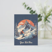ヴィンテージマウンテンパインスキーオレンジサンセット ポストカード (スタンド正面)
