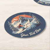 ヴィンテージマウンテンパインスキーオレンジサンセット ラウンドペーパーコースター (アングル)