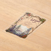 ヴィンテージマウンテンフォレストエバーグリーン結婚ツリー アクリル招待状 (レイダウン)