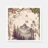 ヴィンテージマウンテンフォレストエバーグリーン結婚ツリー スタンダードカクテルナプキン (正面)