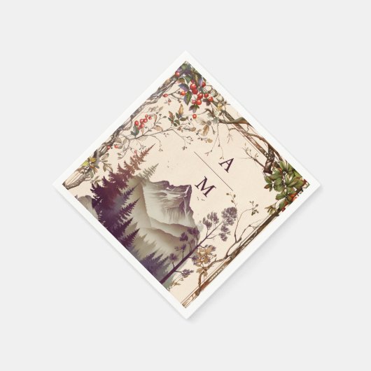 ヴィンテージマウンテンフォレストエバーグリーン結婚ツリー スタンダードカクテルナプキン (角)