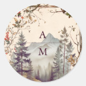 ヴィンテージマウンテンフォレストエバーグリーン結婚ツリー ラウンドシール (正面)