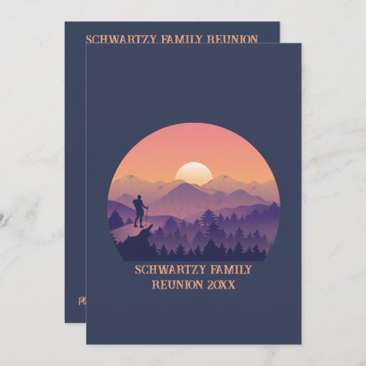 ヴィンテージマウンテンフォレストハイカーズサンセットパープルオーラン 招待状 (正面/裏面)