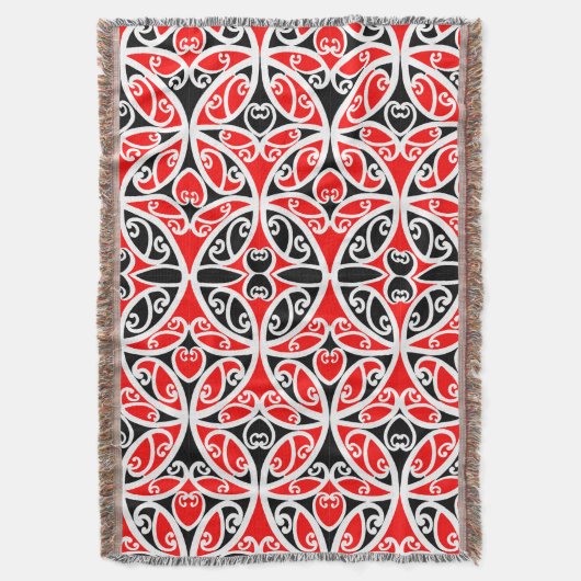 ヴィンテージマオリニュージーランドトライバルアートパターン スローブランケット (正面縦)