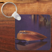 ヴィンテージマガジンカバー未来都市車 キーホルダー (正面)