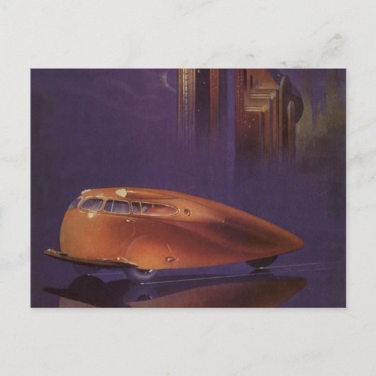ヴィンテージマガジンカバー未来都市車 ポストカード (正面)