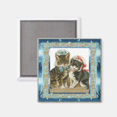 ヴィンテージマグネットヴィンテージティール（緑がかった色）ブルーキャッツ マグネット (正面/裏面)