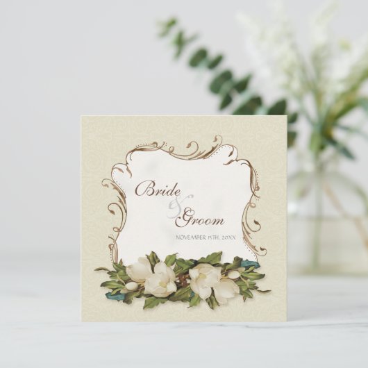 ヴィンテージマグノリアスワーズダマスクウェディング招待状 招待状 (スタンド正面)