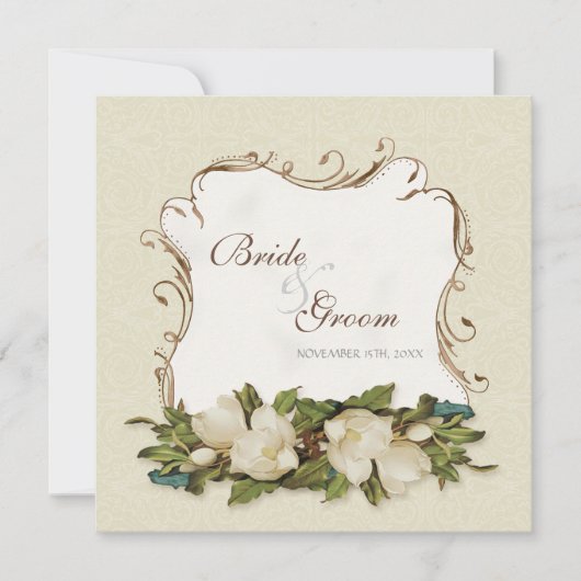 ヴィンテージマグノリアスワーズダマスクウェディング招待状 招待状 (正面)