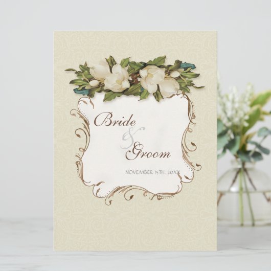 ヴィンテージマグノリアスワーズダマスクウェディング招待状 招待状 (スタンド正面)