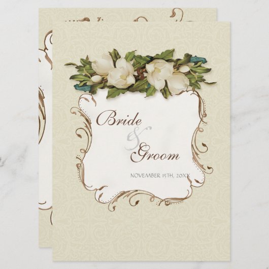 ヴィンテージマグノリアスワーズダマスクウェディング招待状 招待状 (正面/裏面)