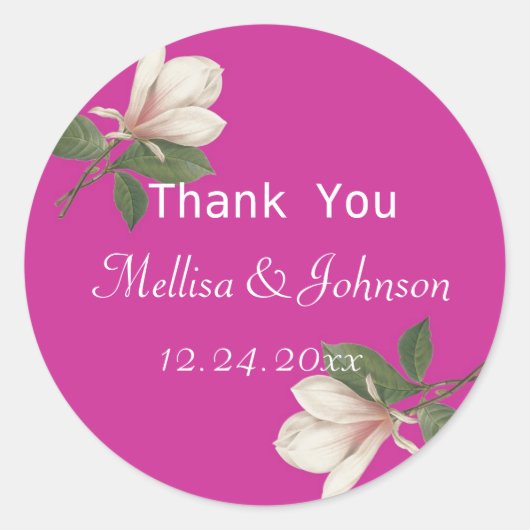 ヴィンテージマグノリアピンク感謝してい結婚式の引き出物ユー ラウンドシール (正面)