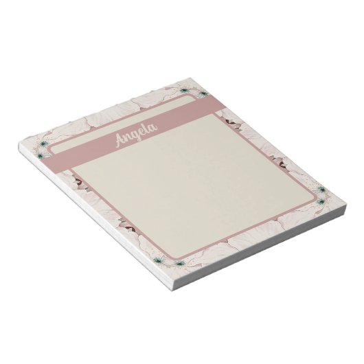 ヴィンテージマグノリアフローラエフェメラパターン ノートパッド (アングル)