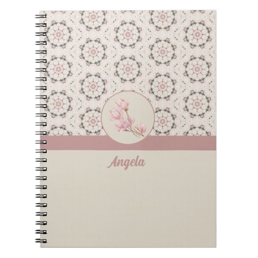 ヴィンテージマグノリアフローラエフェメラパターン ノートブック (正面)