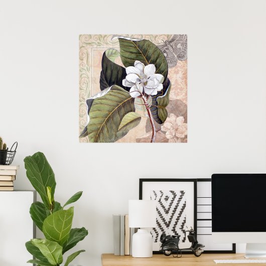 ヴィンテージマグノリアブロッサムビーエレガンス ポスター (ホームオフィス)