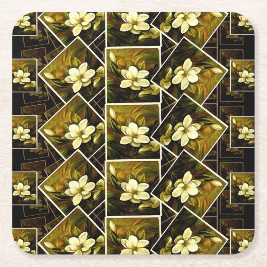 ヴィンテージマグノリアボタニカルフレーム絵を描ズマッシュアップ スクエアペーパーコースター (正面)