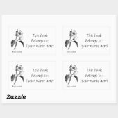 ヴィンテージマグノリア花エッチング蔵書票 長方形シール (シート)