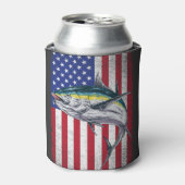 ヴィンテージマグロ魚釣りアメリカ国旗の漁師 缶クーラー (缶正面)