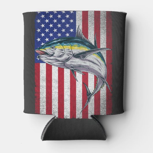 ヴィンテージマグロ魚釣りアメリカ国旗の漁師 缶クーラー (正面)