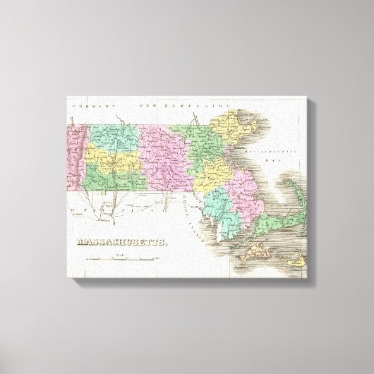 ヴィンテージマサチューセッツの地図（1827年） キャンバスプリント (正面)