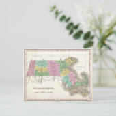 ヴィンテージマサチューセッツの地図(1827年) ポストカード (スタンド正面)