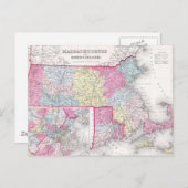 ヴィンテージマサチューセッツ州とロードアイランドの地図（1855年） ポストカード (正面/裏面)