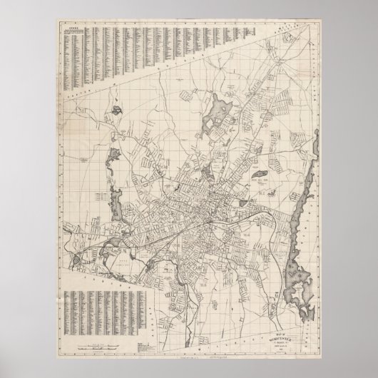 ヴィンテージマサチューセッツ州のワーチェスターの地図(1919) ポスター (正面)