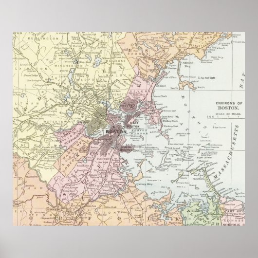 ヴィンテージマサチューセッツ州の地図(1903淡い色の) ポスター (正面)