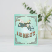ヴィンテージマサチューセッツ州マップ – ターコイズブルー ポストカード (スタンド正面)