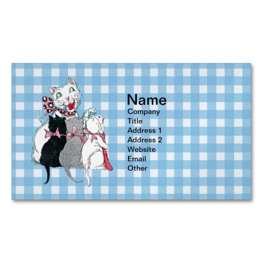 ヴィンテージマザーキャット3匹ピンク弓 マグネット名刺 (正面)