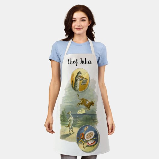 ヴィンテージマザーグース子供部屋ライムヘイディドル エプロン (着用した状態)