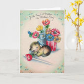 ヴィンテージマザーズデイカードと子猫&かわいいメッセージ カード (黄色い花)