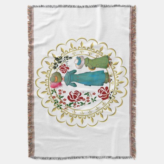 ヴィンテージマザードーターデュオレッドローゼスフローラ金ゴールド スローブランケット (正面縦)