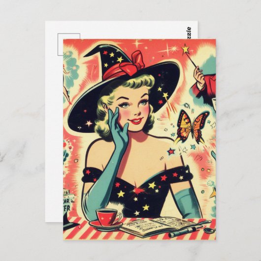 ヴィンテージマジシャンのピン留め ポストカード (正面/裏面)