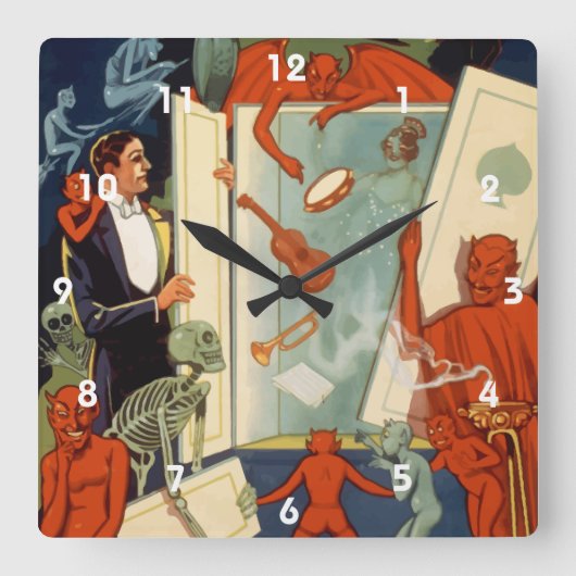 ヴィンテージマジシャン素晴らしカーター魔法法 スクエア壁時計 (正面)